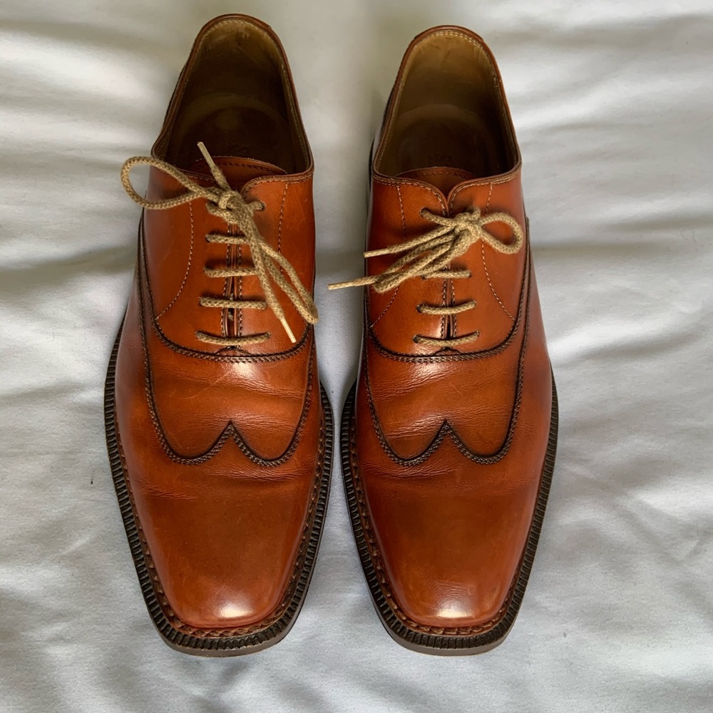 Stefanobi Wingtip LaceUp Whisky Leather Shoe Sz8.5